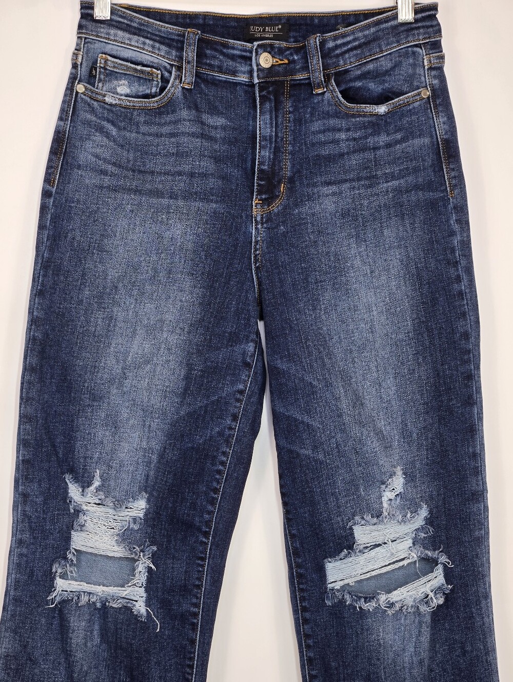 Judy Blue High Waist 90's Knee Destroy Straight Leg Jeans Dark Wash Stretch 9 29 - Picture 3 of 10